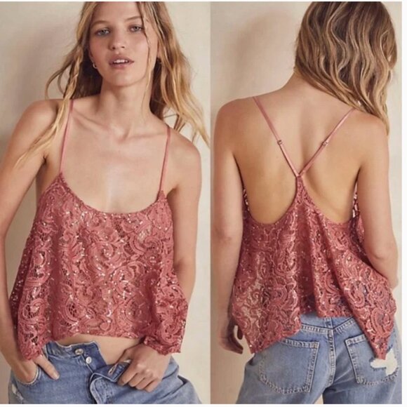 NWOT Free People NWOT Best Idea sequin cami in rose - Picture 1 of 7